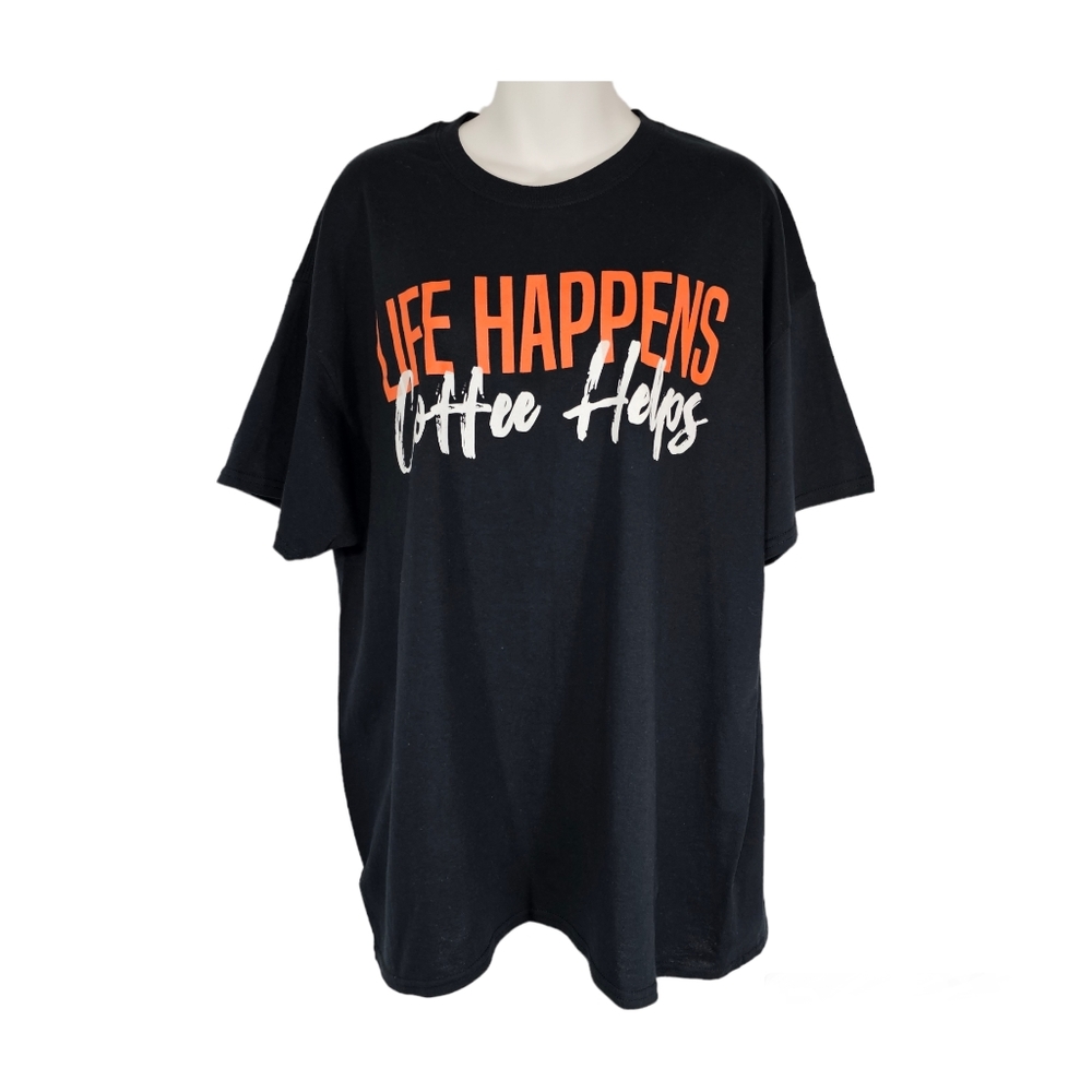Freeze Life Happens Coffee Helps Black Short Sleeve Tee Shirt Size 2X Unisex